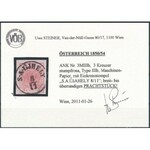 1850 3kr MP IIIb tompa piros / blunt red S-A-ÚJHELY Certificate: Steiner