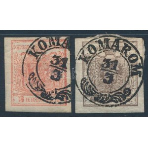 1850 3kr és 6kr azonos dátummal bélyegezve / cancelled on same date KOMÁROM