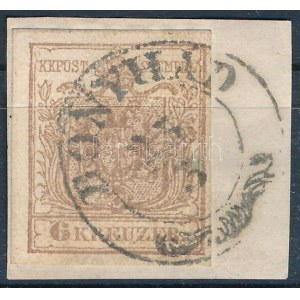 1850 6kr MP III világos barna, kivágáson / light brown, on cutting BONYHÁD Signed: Ferchenbauer. Certificate...
