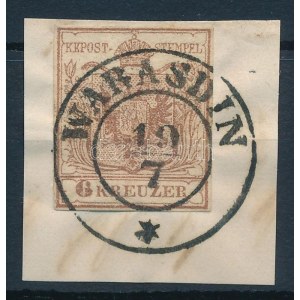 1850 6kr HP Ia vörösesbarna, szűkre vágva / reddish brown, with lilipit cutting. WARASDIN Certificate...
