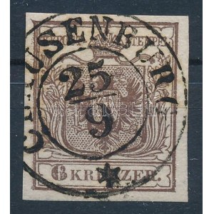 1850 6kr HP Ia sötét vörösesbarna / dark reddish brown. C(LA)USENBURG Signed: Ferchenbauer. Certificate...