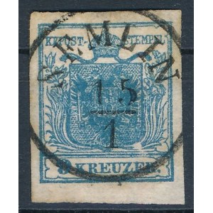 1850 9kr IIc mélykék, lemezhibával / deep blue with plate flaw SEMLIN Certificate: Goller
