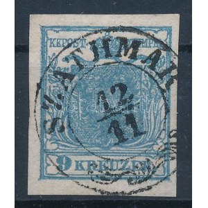 1850 9kr HP IIc világos szürkéskék, szép darab / light greyish blue, nice piece SZATHMÁR Signed: Ferchenbauer...