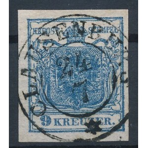 1850 9kr HP IIc sötétkék, kiemelt középrésszel, 0,07 mm-es papírvastagság / dark blue, with highlighted middle part, 0...