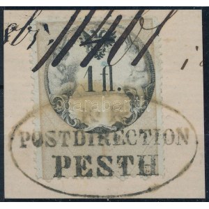 1858 OPM 1fl okmánybélyeg kivágáson / 1fl fiscal stamp on cutting POSTDIRECTION / PESTH