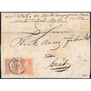 1860 5kr + 10kr levélen / on cover KOSTAINICA - Gratz