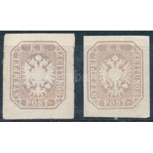 1863 2 db Hírlapbélyeg, az egyik gumi nélkül, a másik újra gumizva / 2 Newspaper stamps...