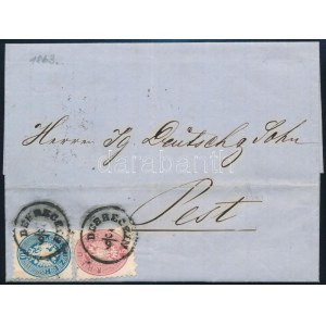 1864 5kr + 10kr levélen / on cover DEBRECZIN