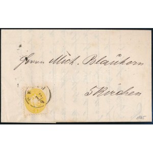 1865 2kr sárga, nyomtatványon / yellow, on printed matter PESTH