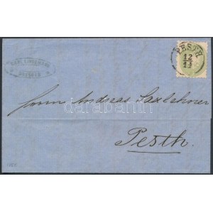 1865 3kr levélen Drezdából futárral küldve, Pesten helyi levélként feladva / on cover PESTH