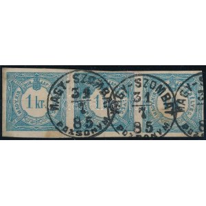 1868 Hírlapilleték hármascsík / Newspaper duty stamps stripe of 3 NAGY-SZOMBAT / POZSONY M