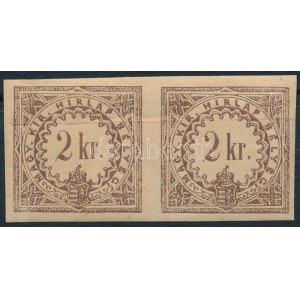 1868 Hírlapilleték 2kr párban vízjelrészlettel / Newspaper duty 2kr pair with watermark part (gumiér / gum crease...