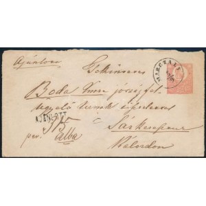 1871 Ajánlott 5kr díjjegyes levél 2 x 5kr díjkiegészítéssel / Registered PS-cover with 2 x Mi 10 additional franking ...
