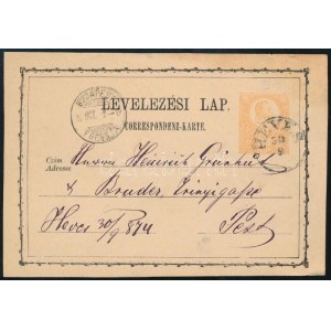 1871 2kr díjjegyes levelezőlap / PS-card HEVES