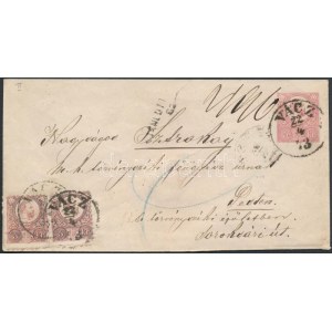 1873 Réznyomat 5kr ajánlott díjjegyes boríték 2 x 5kr díjkiegészítéssel / Registered PS...