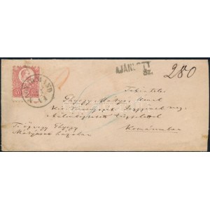 1873 3 x Réznyomat 5kr ajánlott levélen / 3 x Mi 10 on registered cover NAGYIGMÁND - Komárom