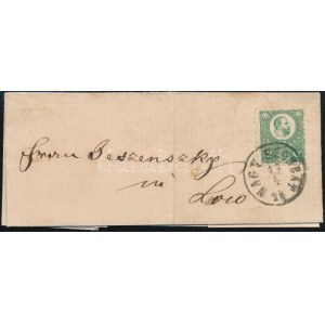 1874 Réznyomat 3kr helyi levélen / Mi 9 on local cover NAGYSZOMBAT