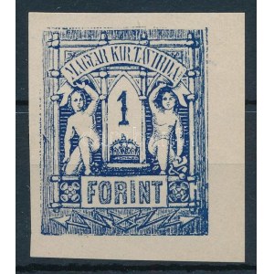 1873 Távírda kőnyomat 1Ft kék színű próbanyomat (?) vékony papíron, falcnyommal / Mi T7 proof (?...