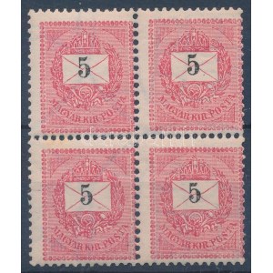 1898 5kr négyestömb elfogazással / block of 4 with shifted perforation