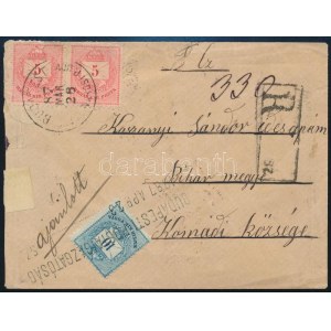1887 Ajánlott levél 3 x 5kr és 10kr bérmentesítéssel Budapestről Komádiba (az egyik 5kr sarka sérült) ...