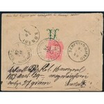 1887 Ajánlott levél 3 x 5kr és 10kr bérmentesítéssel Budapestről Komádiba (az egyik 5kr sarka sérült) ...
