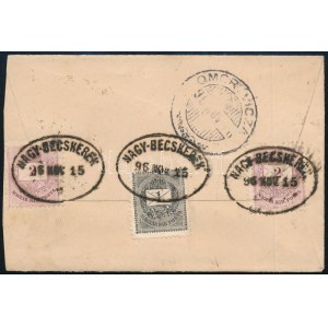 1896 1kr + 2 x 2kr levélen / on cover, NAGY-BECSKEREK ritka ovális bélyegzéssel