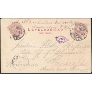1897 Litho képeslap 2 x 2kr bérmentesítéssel Bukarestbe ...