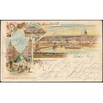 1897 Litho képeslap 2 x 2kr bérmentesítéssel Bukarestbe ...