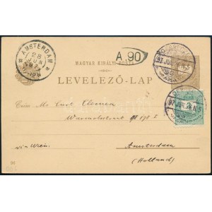 1897 Díjkiegészített díjjegyes millenium képeslap Debrecenből Amszterdamba / Millenium PS...