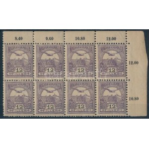 1904 Turul 12f 8-as tömb, elfogazás, lemezszakadás / Mi 80 block of 8