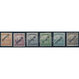 1918 6 db fordított Köztársaság felülnyomású bélyeg / 6 stamps with inverted overprint
