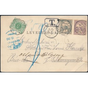 1900 Levelezőlap 5f bérmentesítéssel Bécsbe, továbbküldve Belgiumba, ott portózva / Postcard to Vienna...