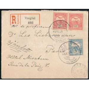 1900 Ajánlott levél 45f bérmentesítéssel Visegrádról Párizsba / Registered cover to Paris