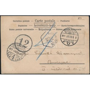 1901 Helyi képeslap 12 számbélyegzős portóval / Local postcard with postage due