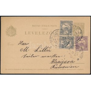 1901 Díjjegyes levelezőlap 2 x 1f + 4f díjkiegészítéssel Romániába / PS-card with additional franking RÁCZ-MILITICS...