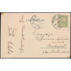 1906 Képeslap VÖRÖSTORONY-BUDAPEST vasúti mozgóposta bélyegzéssel ...
