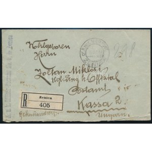 1918 Ajánlott levél / registered cover MP ZENICA b - Kassa