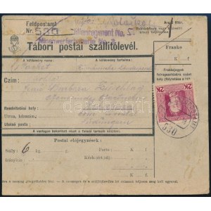 1917 Tábori posta csomagszállító 2K bélyeggel / Field post parcel card with 2K franking FP 530...