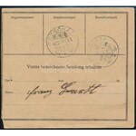 1918 Tábori posta csomagszállító 80H bérmentesítéssel / Field post parcel card with 80H franking ...