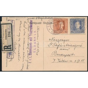 1918 Ajánlott tábori posta képeslap / Field postcard  K.u.k. Etappenpost- und Telegraphenamt ELBASSAN + EP ELBASSAN b...