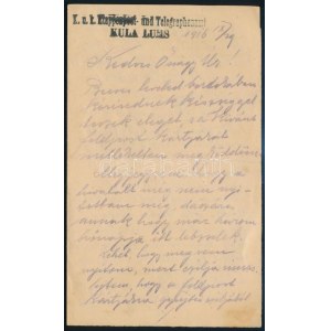 1916 Érdekes kézzel írt levél a postahivatal megnyitásának tárgyáben ...