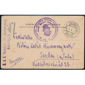 1917 Tábori posta képeslap / Field postcard K.u.k. Verwaltung der Garnisonsmusik BELGRAD + EP JAGODINA b ...