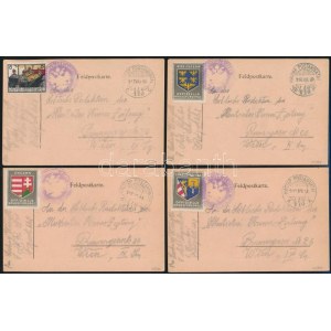 1917-1918 4 db tábori lap HADTÁP POSTAHIVATAL 448, 448A, 448B, 448C bélyegzésekkel (Rainer 940 pont)...