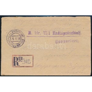 1918 Ajánlott tábori levél előlapja / Registered field post cover front M. kir. VI/1 Hadtápzászlóalj  + ...