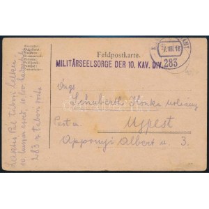 1918 Tábori posta levelezőlap / Field postcard MILITÄRSEELSORGE DER 10. KAV. DIV. + FP 283
