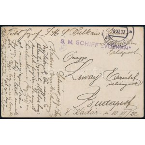 1917 Tábori posta fotó képeslap kikötőről, Sebenicoból / Field postcard S.M.SCHIFF VULKAN