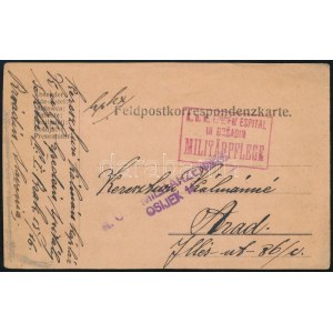 1917 Tábori posta levelezőlap járványkórházból / Field postcard K.u.k. EPIDEM ESPITAL IN BRSADIN - ARAD...