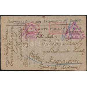 1918 Hadisegély levelezőlap olasz, osztrák cenzúrával Magyaróvárra / POW postcard from Italy