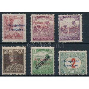 1919 6 db bélyeg lecsúszott O-c lemezhibával / 6 stamps with plate variety. Signed: Bodor