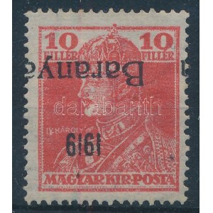 Baranya I. 1919 Károly 10f fordított felülnyomással / inverted overprint. Signed: Bodor